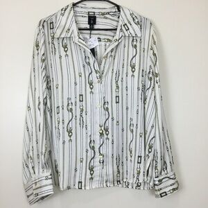 Violet B Blouse Women's XL Satin Chain Pattern Button Up Top